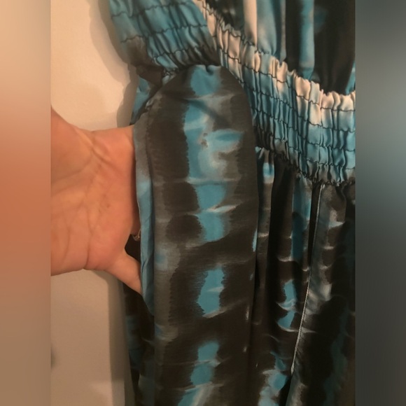 Lucy Diamonds Womens Polyester Aqua Black White Strapless Wide Leg Jumpsuit Sz L - Picture 5 of 10